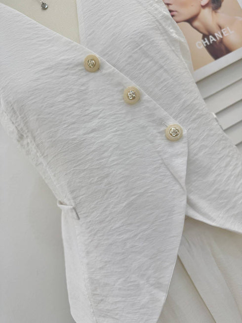Asymmetrical Button Down Vest With Skirts Sets